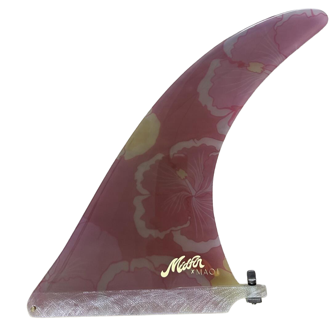 The Aloalo fin. The print sits inside clear fiberglass and reads softer, like stained glass.